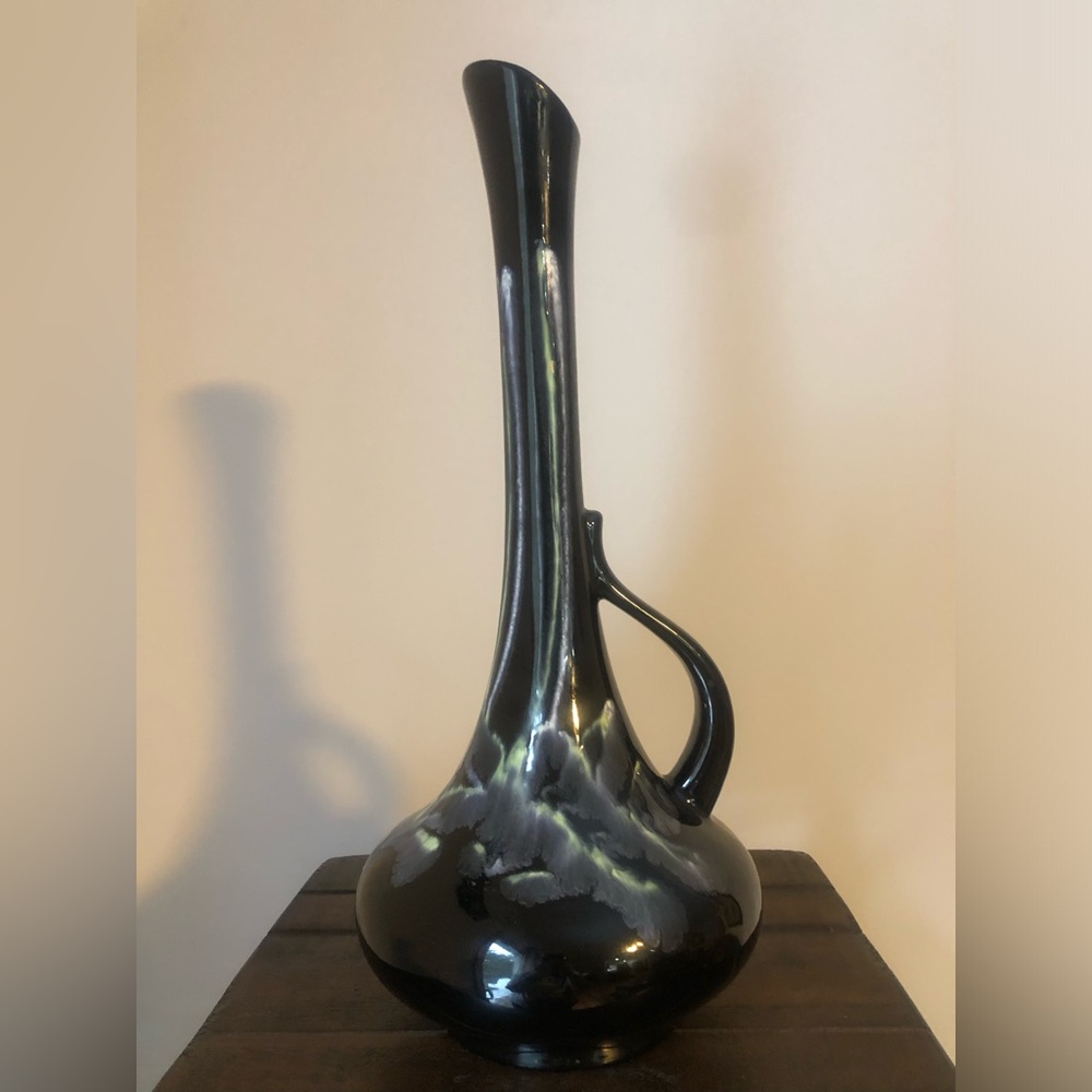 Royal Haeger Vase 18" Black Mid Century Large Drip Glaze USA Vintage